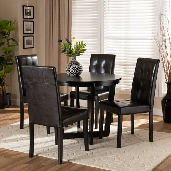 Baxton Studio Vida Modern and Contemporary Dark Brown Faux Leather Upholstered and Dark Brown Finished Wood 5-Piece Dining Set