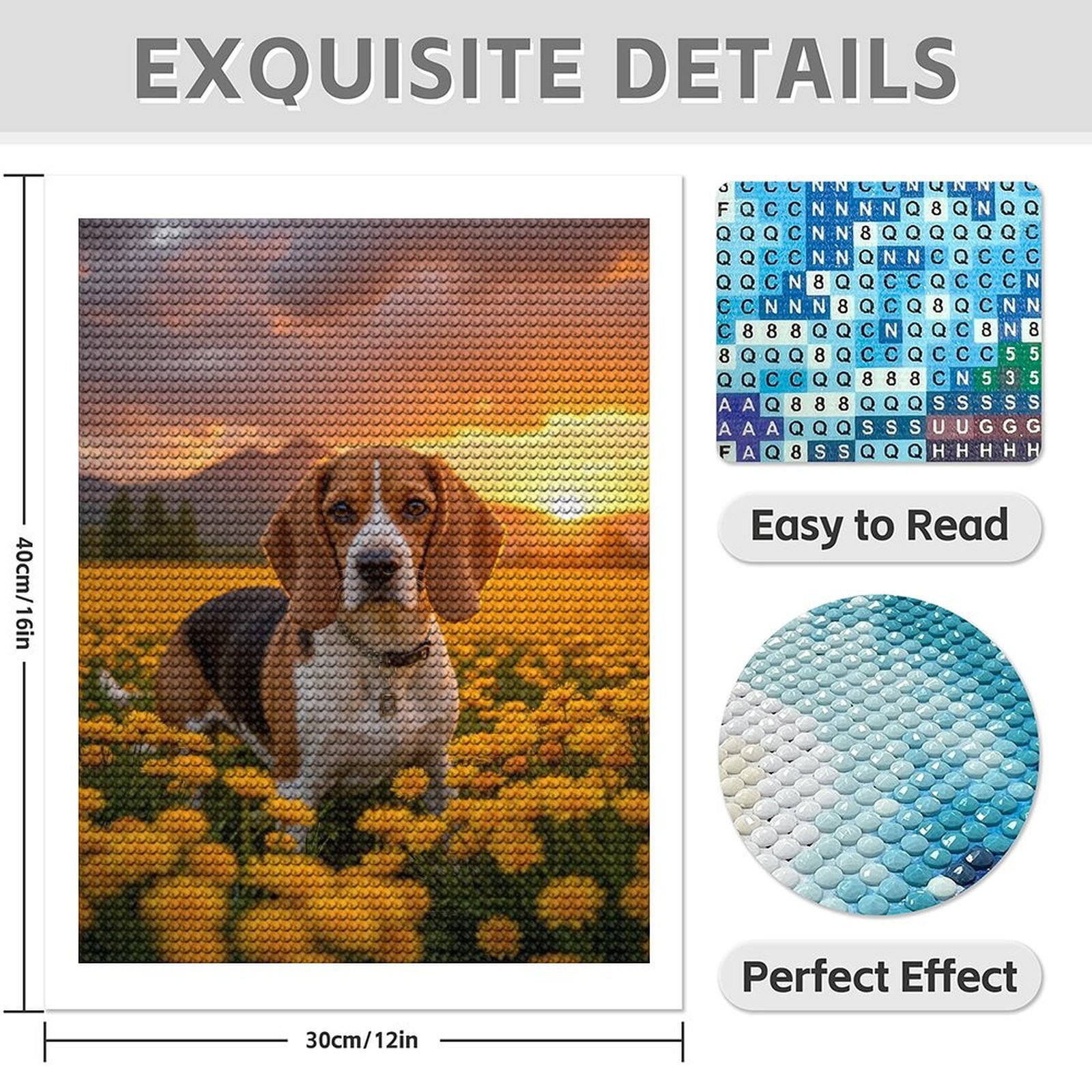 Diamond Art Kit for Adults, Beagle Sunset Field Diamond Painting for Adults Beginners, DIY Diamond Art Painting Kits, 5D Diamond Painting Crafts for Home Decor 12x16 Frameless