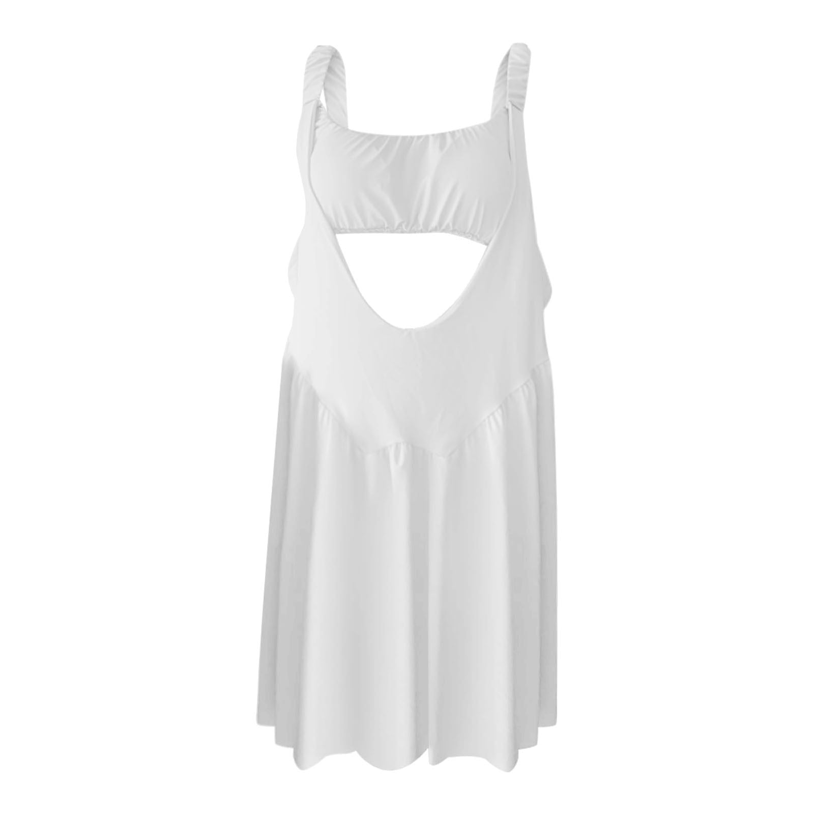 Skirt Suit Womens Tennis Dress Built In Bra And Shorts Pockets Cut Out Workout Outfits Athletic Dresses Two,White Women'S Blended Dress M