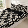 thumbnail image 3 of Manfei Classic Checkered Zipper Twin Comforter Sets with Fitted Sheet and 2 Pillowcases,Rustic Plaid Zipper Bedding Set,Beige White,Black Reversible,4pcs, 3 of 8