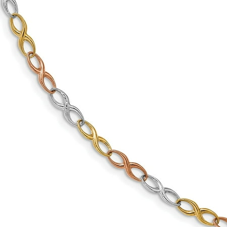 14k Tri Color Gold Infinity Symbol Link Bracelet