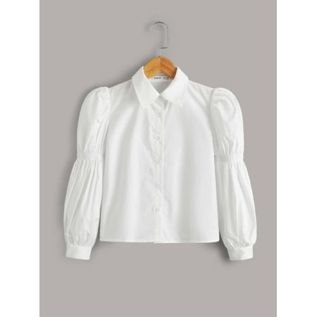 

Long Sleeve Girls Solid Gathered Sleeve Blouse S221905X White 8Y(50IN)