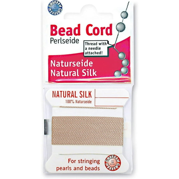 Griffin Silk Bead Cord Perlseide - Light Pink Color – Size 2 (0.45mm) – 2 meters per card – Stainless Steel Needle Attached – For Knotting Pearls, Gemstones, Crystals and Beads