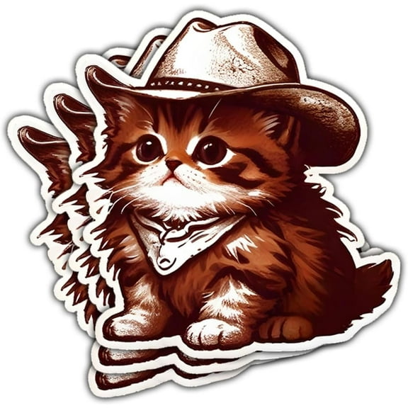 Cute Cowboy Cat Stickers, Cat Car Sticker, Western Stickers for Water Bottles, Bumper Stickers, Inappropriate Stickers Vinyl Stickers 3 Inches for Laptop Phone Car Window Helmet (3x3inch)