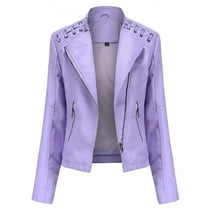SWSMCLT Women's Leather Jacket Faux Suede Jacket Long Sleeve Streetwear Motorcycle Fall Fashion Hoodless Outerwear Light Purple 12-14