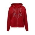 thumbnail image 2 of Yuemengxuan Women Fashionable Hooded Sweater, Skeleton  Heart Pattern Long Sleeve Cardigan, 2 of 9