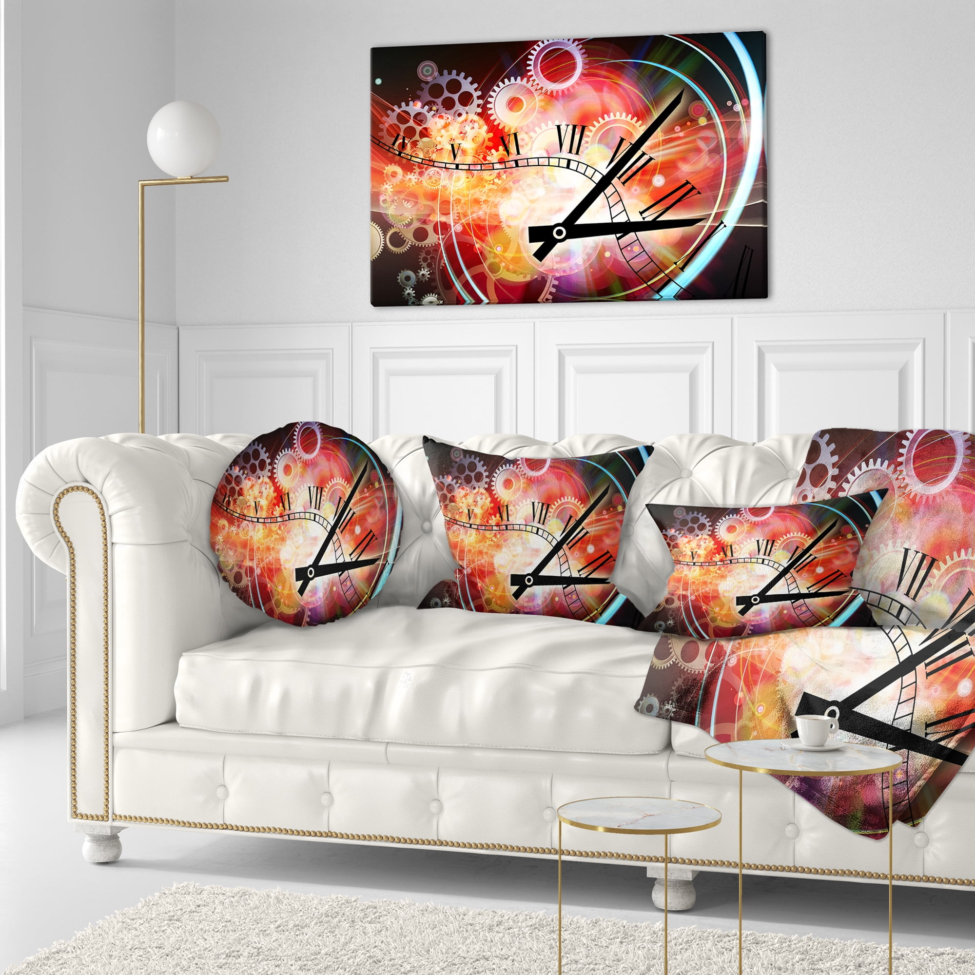 Designart Interesting Clock - Contemporary Throw Pillow - 12x20