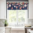 thumbnail image 5 of Christmas Blue Kitchen Curtains and Valances Set, Rod Pocket Curtains Tier Farmhouse Window Curtains 24 Inch Length, Poinsettia Flowers Ball Leaves Snowflake 3 Piece Kitchen Curtains Set, 5 of 6