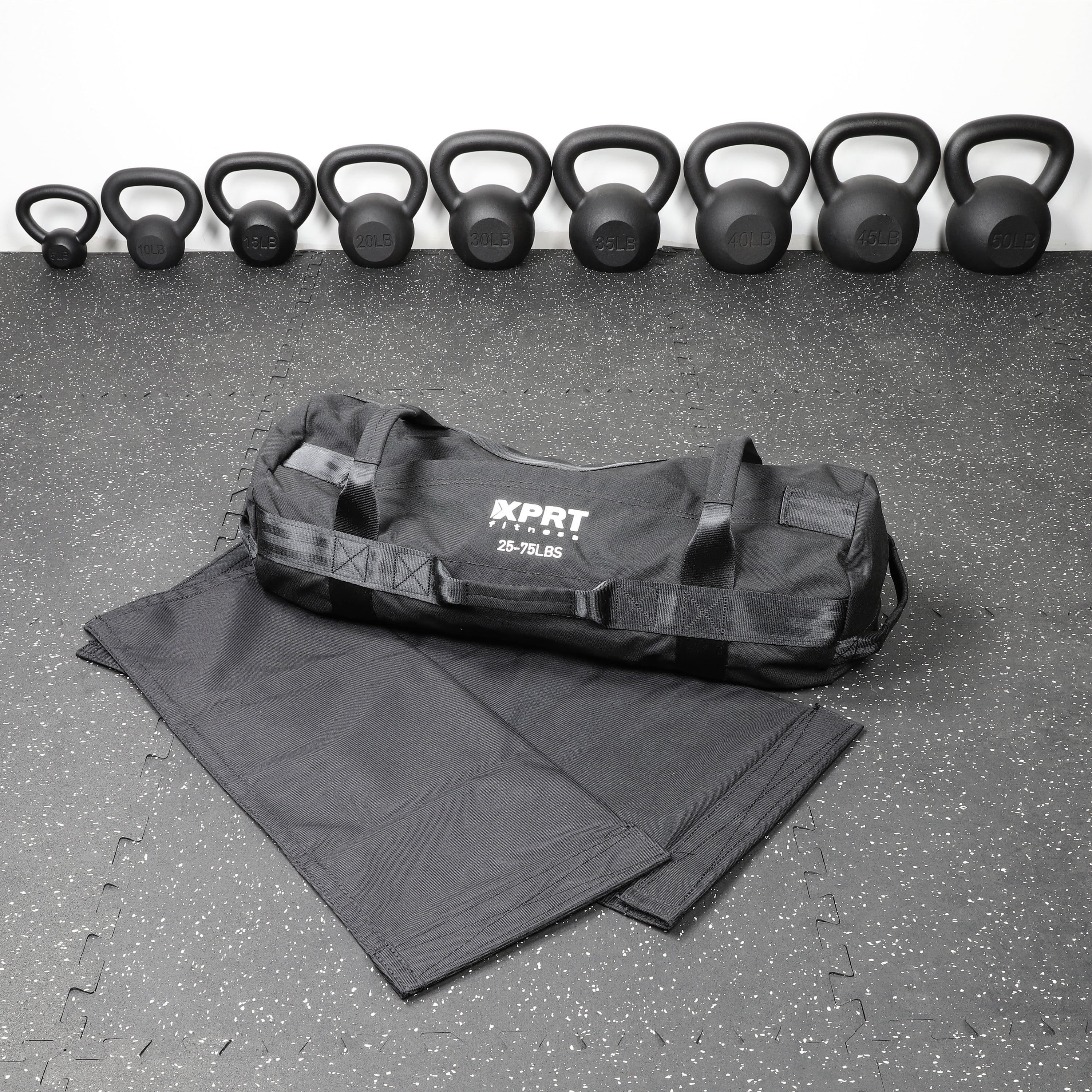 XPRT Fitness Workout Sandbag for Heavy Duty Workout Cross Training, 7 Multi-positional Handles, Black, Combo Set of 3