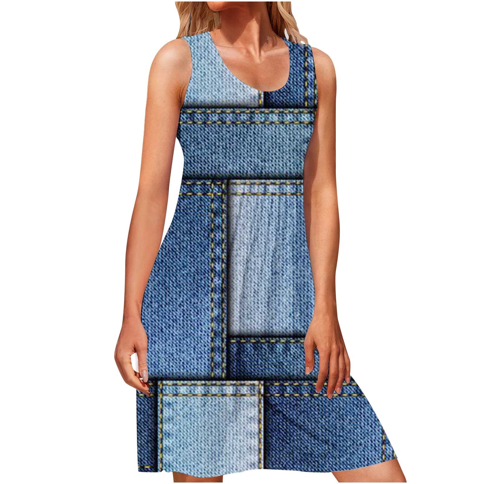 ZQGJB Discount Summer Dresses for Women Beach Boho Sleeveless Vintage