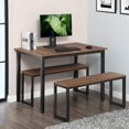 FITUEYES 3 Piece Dining Table Set with 2 Benches, Industrial Brown