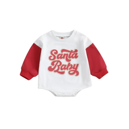 

Baby Christmas Romper Long Sleeve Crew Neck Letters Fall Bodysuit