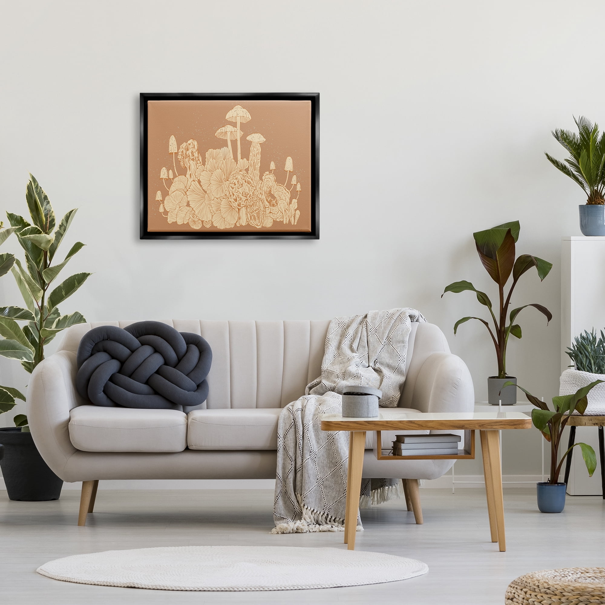 Stupell Industries Neutral Beige Woodland Mushrooms Botanical & Floral Painting Black Floater Framed Art Print Wall Art