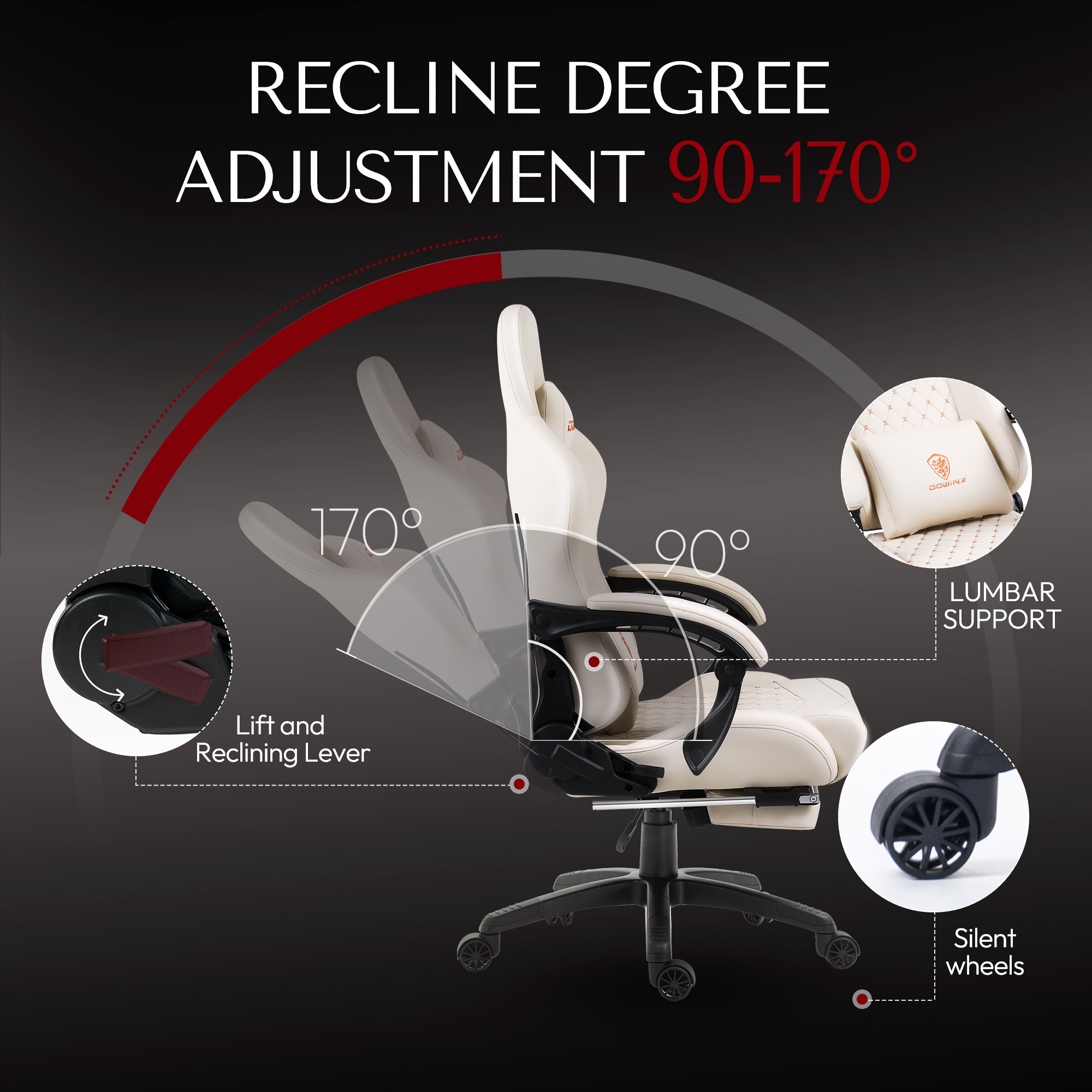 GOOSEA Big and Tall Gaming Chair with Footrest, Ergonomic High Back Office Computer Chair, Adjustable Massage Lumbar Support, PU Leather for Adults, 350Lbs, Beige