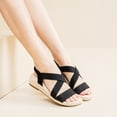 thumbnail image 5 of Women's Platform Wedge Heel Sandals - Comfortable Insole Lightweight Rubber Sole, Open-Toe Adjustable Elastic Strap Summer Casual Sandals, 5 of 7