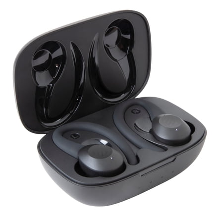 Scosche BTTWS2-SP2 ThudBuds™ Repowerable 5.0 True Wire Free Black Earbuds with Magnetic Sport Clips  Wire Free Powering Case  USB-C Cable  and Ear Cushions