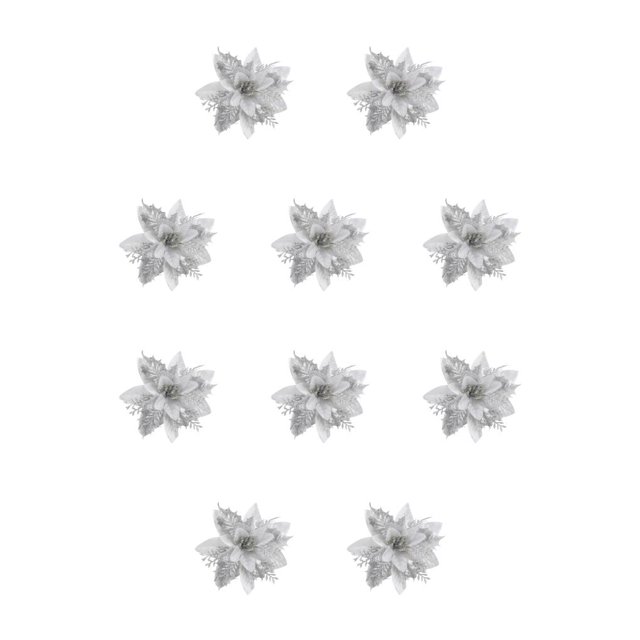 Yuarrent Flor de Navidad Simulación Artificial Decoración Flores Cabezas Hogar Granja Chimenea Adorno Cumpleaños Plata Plata 10piezas