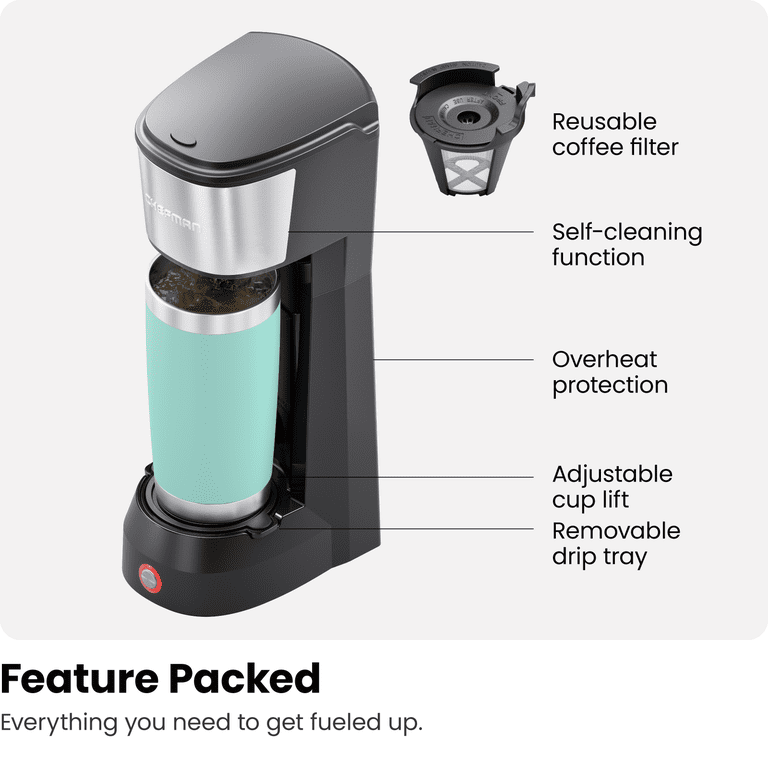 Chefman InstaCoffee Max Single Serve Coffee Maker w/ Cup Lift, Reusable  Filter, K Cup Compatible - Black