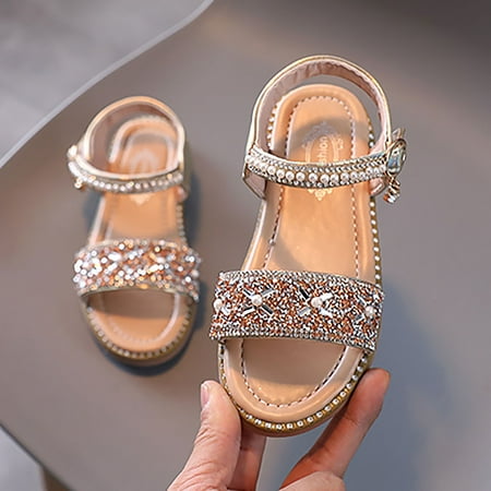 

Girls Sandals Open Toe Rhinestone Princess Dress Flat Shoes Summer Sandals For Toddler Girls