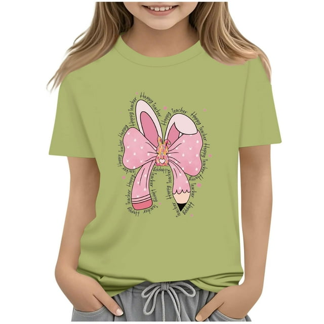 hengsof T-Shirt à Manches Courtes pour Enfants de Pâques à la Rentrée, Col Rond Décontracté de Printemps, Chandail Confortable et Élégant Adapté aux Âges de 2 à 14