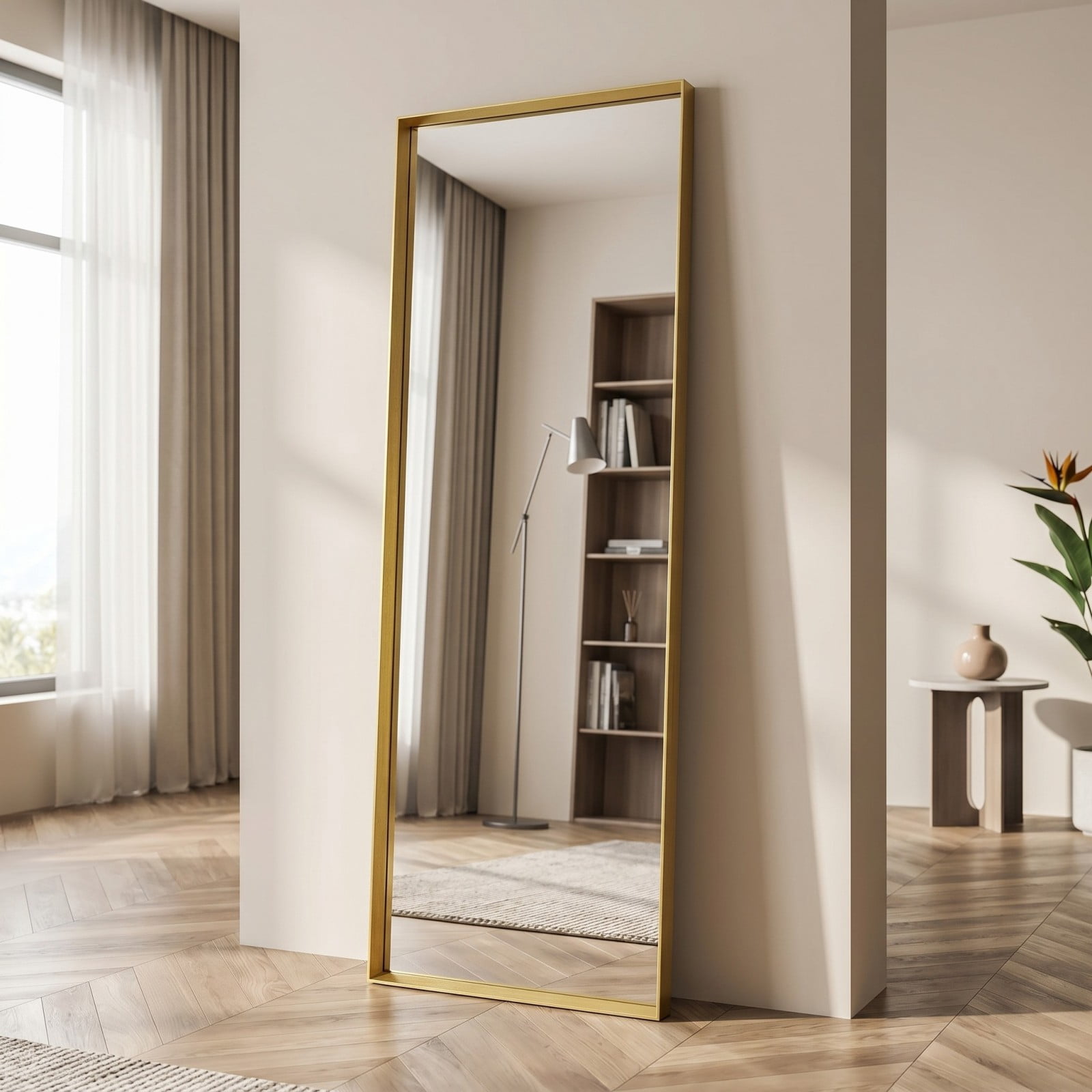 Gleamira 22"x65" Rectangular Full Length Mirror Floor Standing Mirror with Deep Frame, Gold