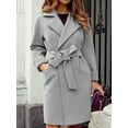 thumbnail image 2 of Women'S Long Trench Coat Elegant Lapel Jacket Casual Autumn and Winter Coat with Belt Grey XL, 2 of 4