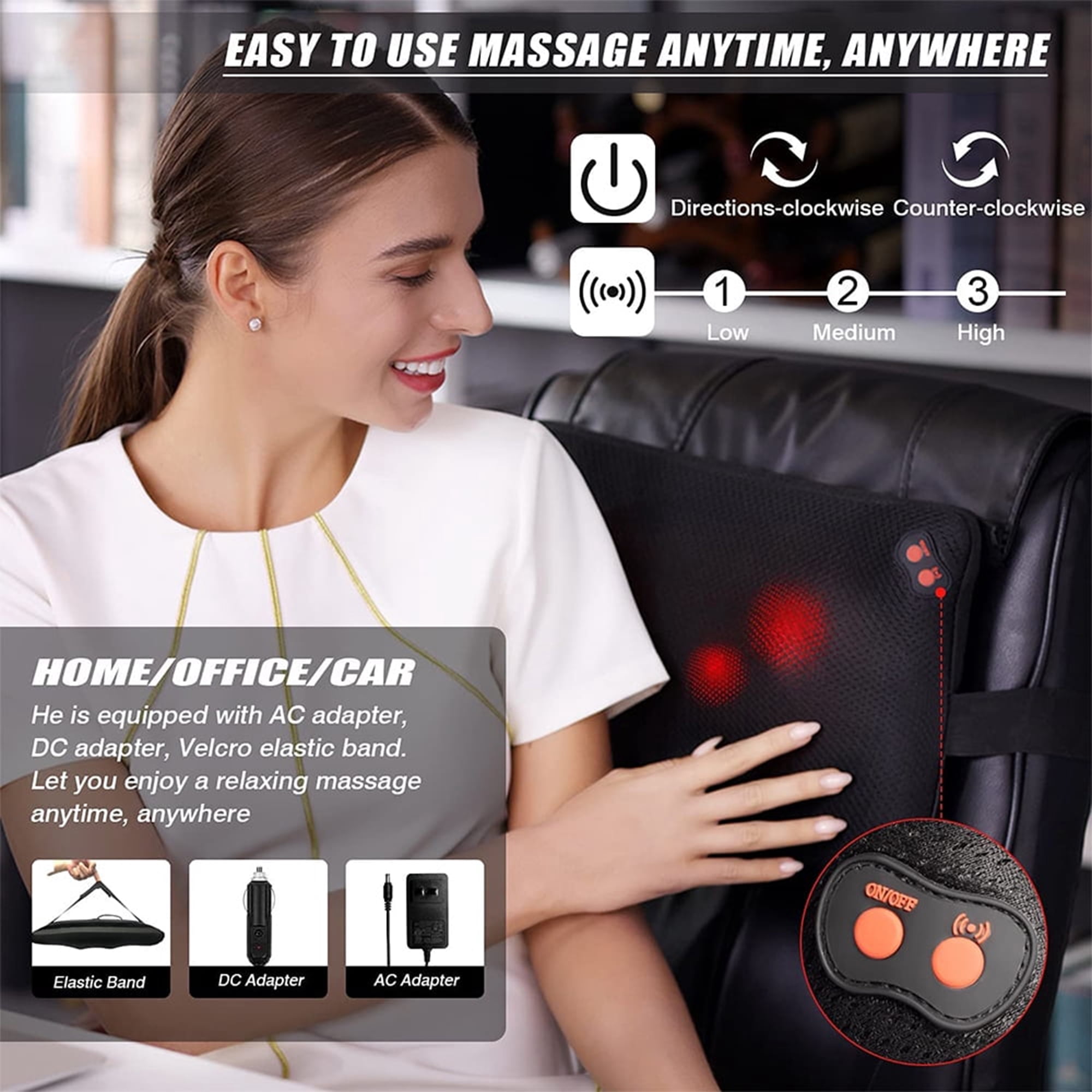 WOQQW Back Massager With Heat, Shiatsu Neck And Back Massager, Electric Deep Tissue 3D Kneading Massage Pillow For Neck, Back, Shoulders, Waist, Legs And Foot - Best Gifts For Women/men/Mom/Dad