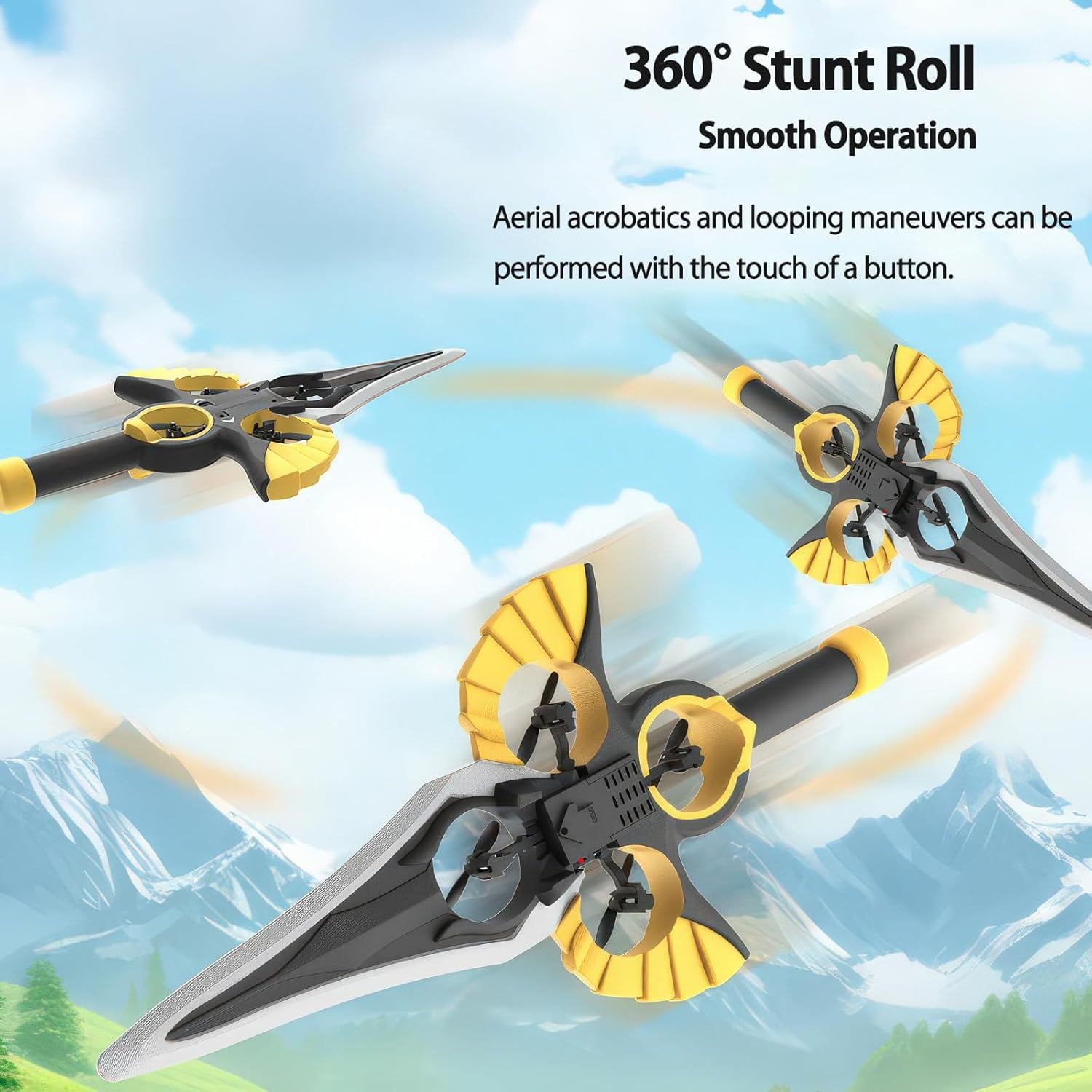 Flying Sword RC Glider with Gesture & Remote Control, 3-Speed Stunt Plane, Lightweight Easy to Fly RC Glider, Dual Control (Black‑Gold with Handle‑Type Remote)