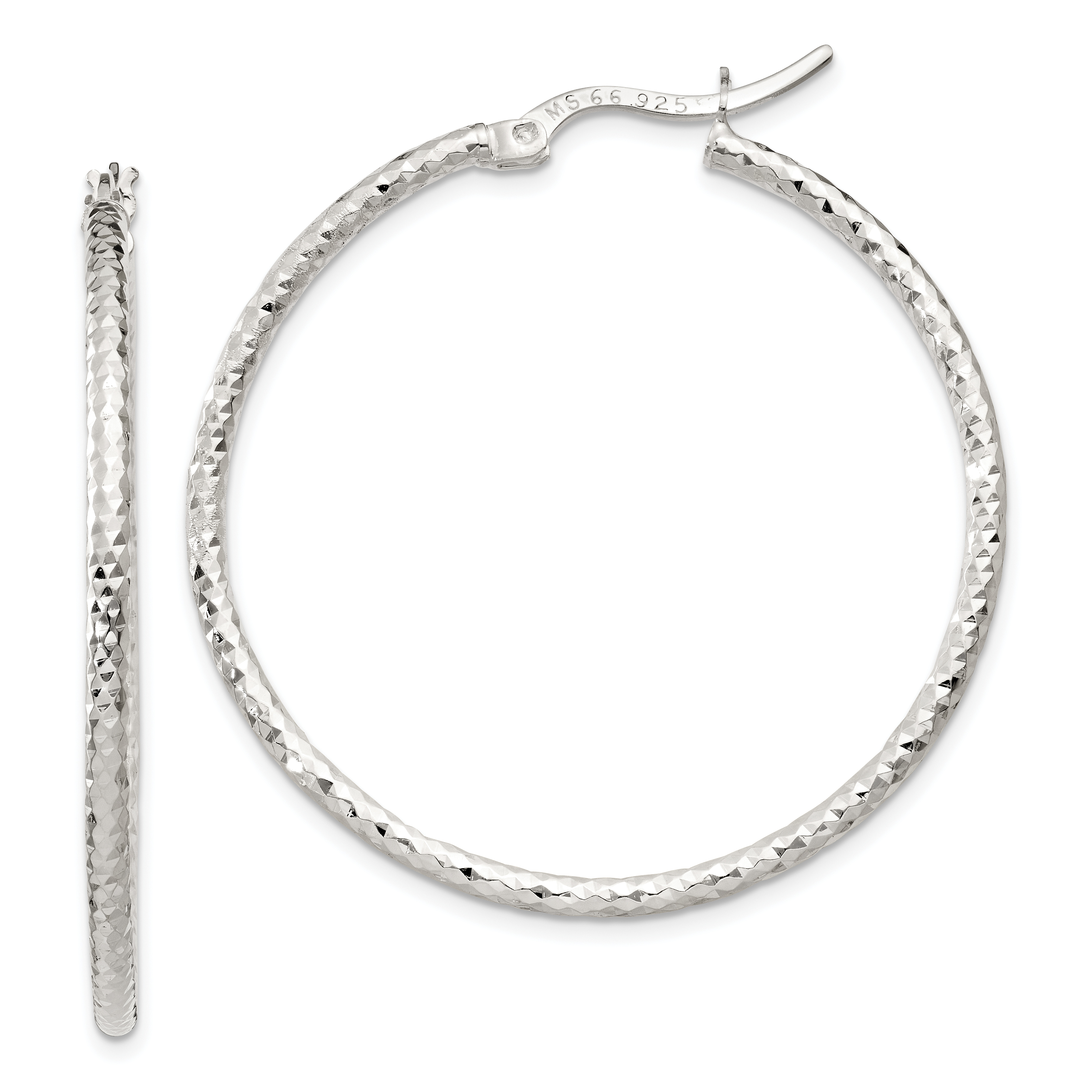 Sterling Silver Polished DiamondCut Large Hoop Earrings
