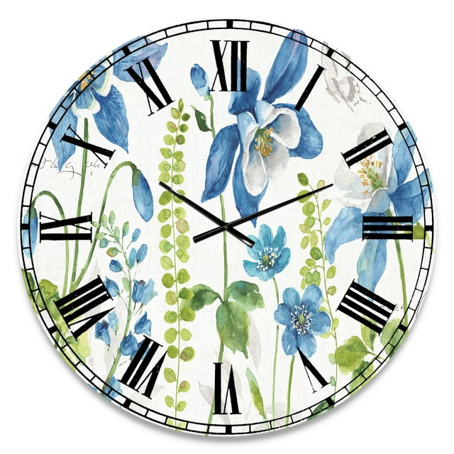 Designart 'Bluebell and Columbine Wild Flowers with Butterfly' Traditional wall clock