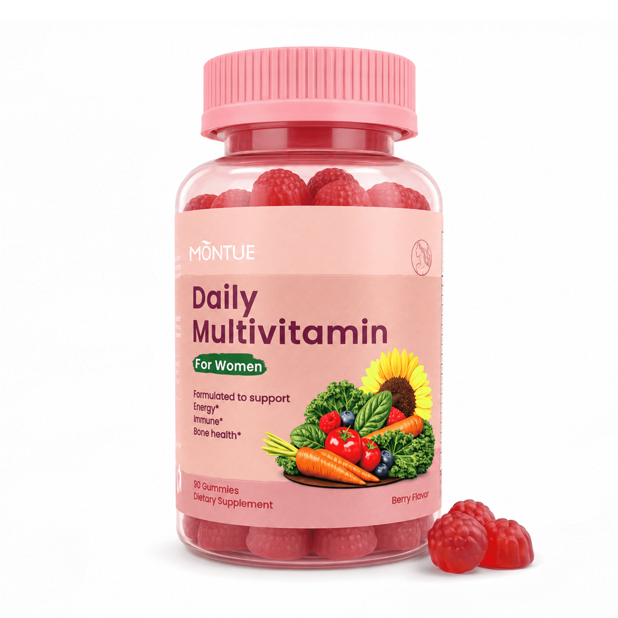 Montue Daily Multivitamin Gummies for Women, Supports Energy Immune Bone Health, Berry Flavor, 90 Count
