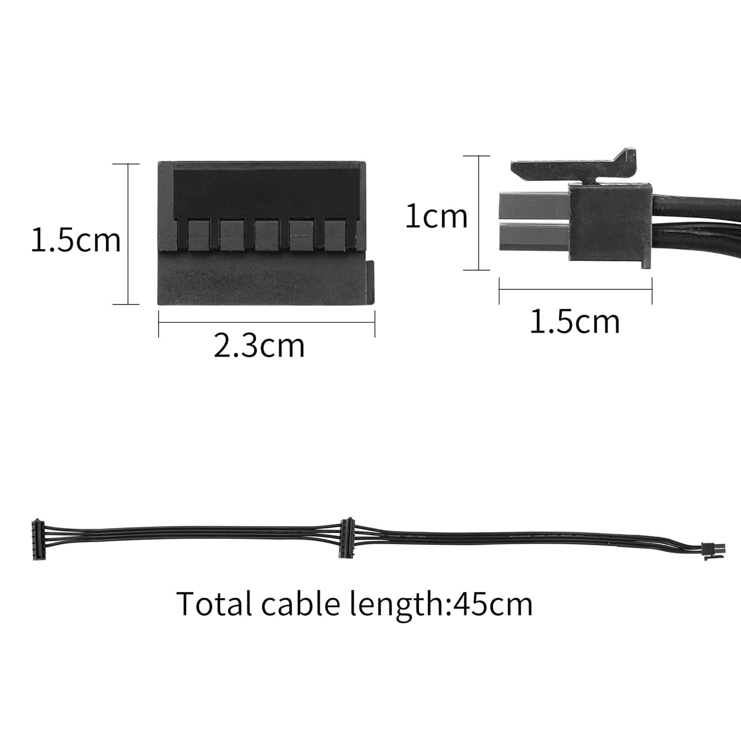 HRTGFD-Motherboard ATX Mini 4-Pin to 2X Right-Angle 15 Pin SATA Power Splitter Cable Apply for HDD、SSD、Optical Drives Sata Power Cable 45cm, 2-Pack