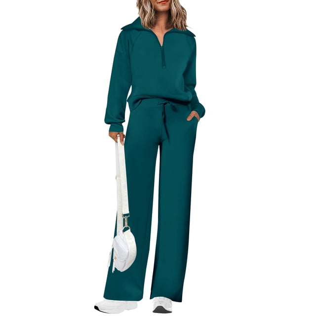 Conjunto de chándal PRETTYGARDEN, sudadera y pantalones con media cremallera para mujer