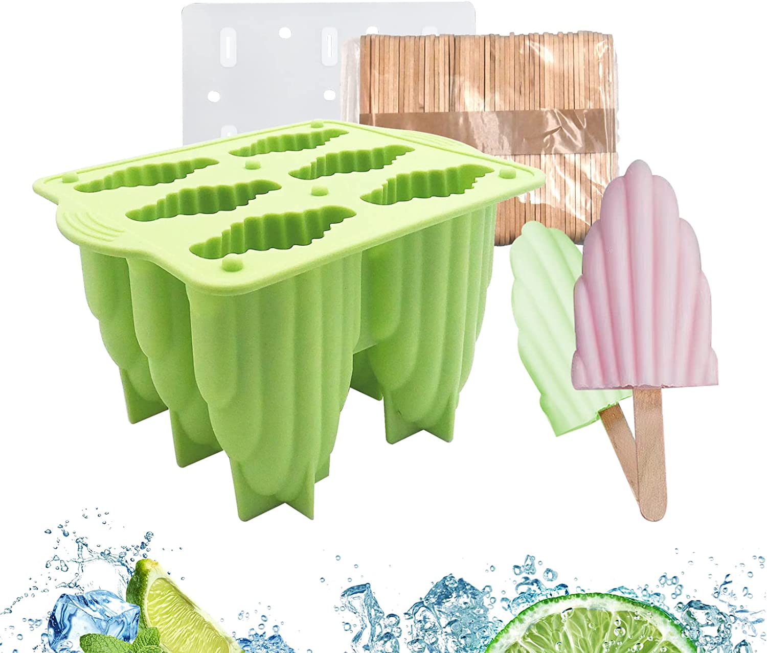 6 Cavity DIY Handmade Popsicles Molds Moulds with 50 Popsicle Sticks