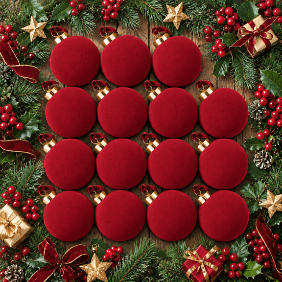 Velvet Christmas Balls Ornaments 15 Pcs, 3.15 Inch Burgundy Red Flocked Xmas Tree Ball Ornaments Shatterproof, Velvet Christmas Ornaments Set Bulk for Xmas Tree Holiday Wedding Party Decor