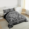 thumbnail image 3 of Manfei Exotic Style Flowers Queen Comforter Set,Rustic Damask Print Bedding Sets,Gray Black Jacquard Bedding Comforter Set For Kids,Ultra Soft Home Decor Reversible,3 Pieces, 3 of 8