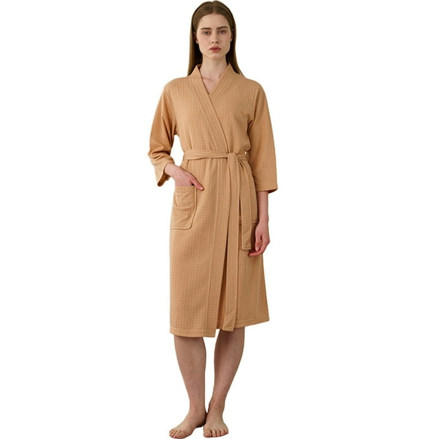Unisex Breathable Solid Color Bathrobe Splicing Home Clothes Robe Coat