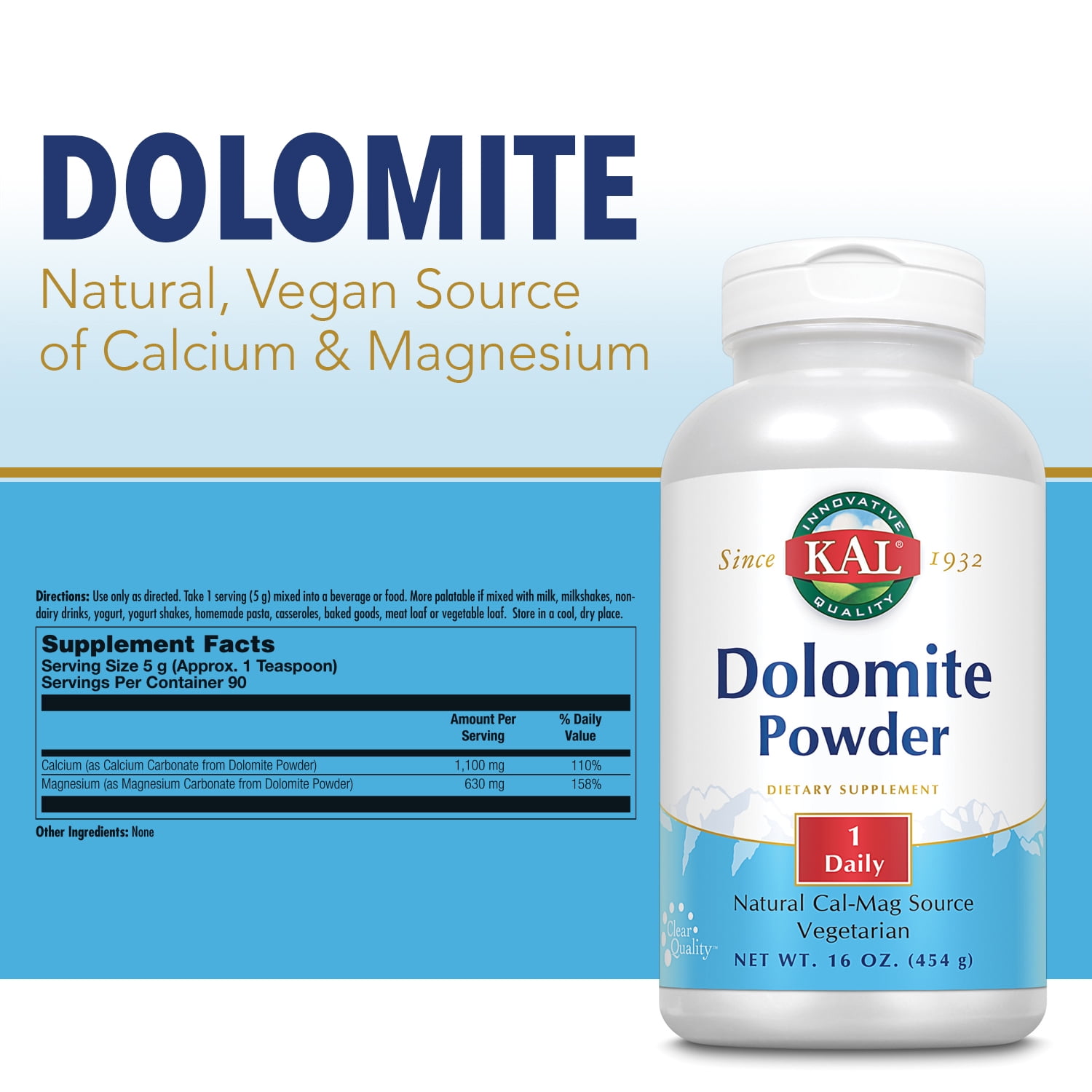 KAL Dolomite Powder | Natural Calcium & Magnesium | Bone Heart Health Support | Fast-Acting | 90 Serv. Walmart.com
