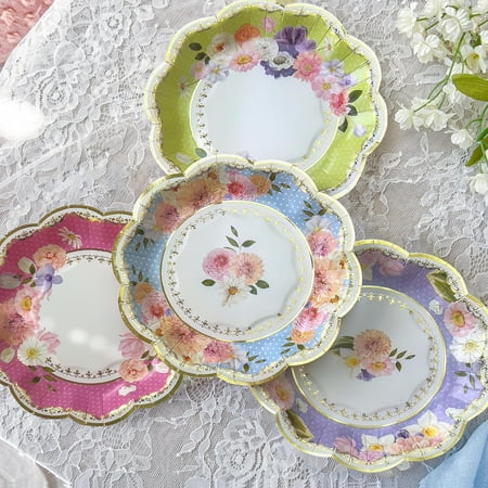9 in. Premium Paper (Assorted Set of 16) Tea Party Decorations, One Size, 9 Inch Plates
