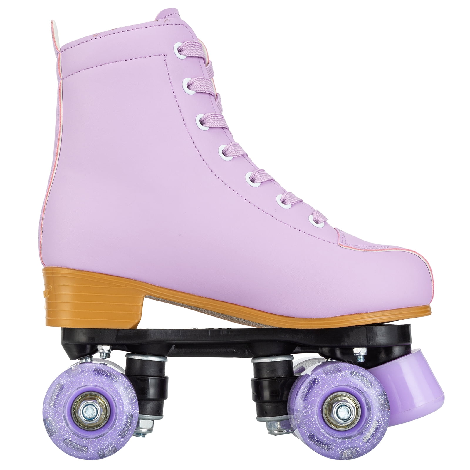 SLLINGLUO Roller Skates for Girls, High-Top Double Row Leather Quad Skates, Purple, Youth 3