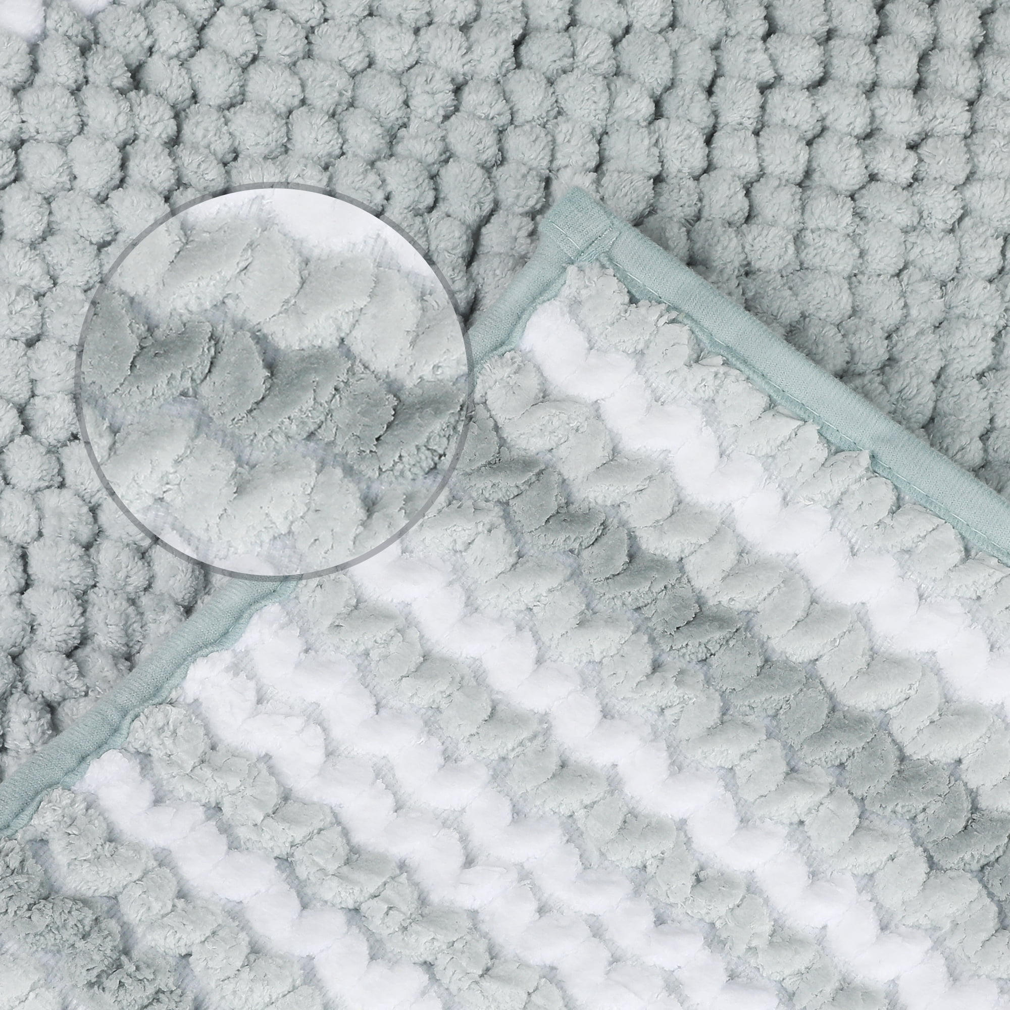 Unique Bargains 2 Pcs Soft Absorbent Fluffy Chenille Bath Mats Striped Non Slip Rugs Green Blue 20" x 32"