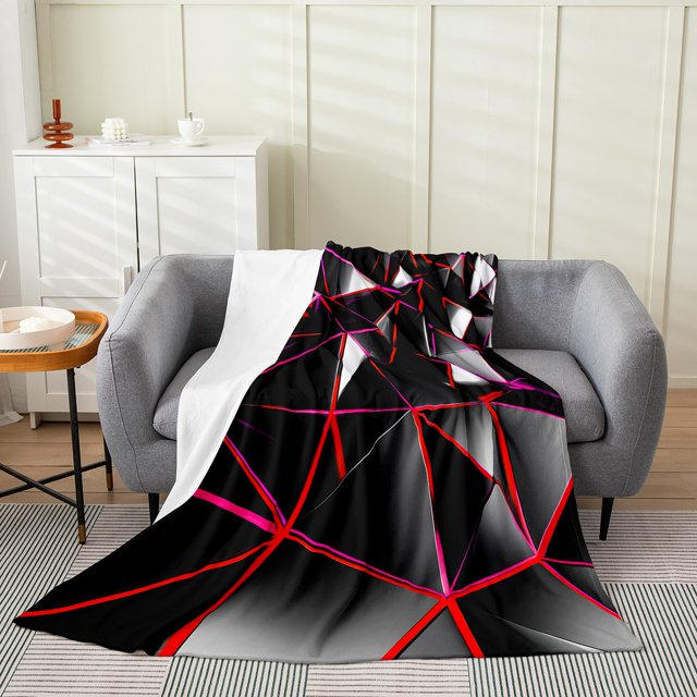 Erosebridal Black and Red Sherpa Blanket 90x90, Abstract Patchwork Fuzzy Blanket Throw, Geometric Room Decor
