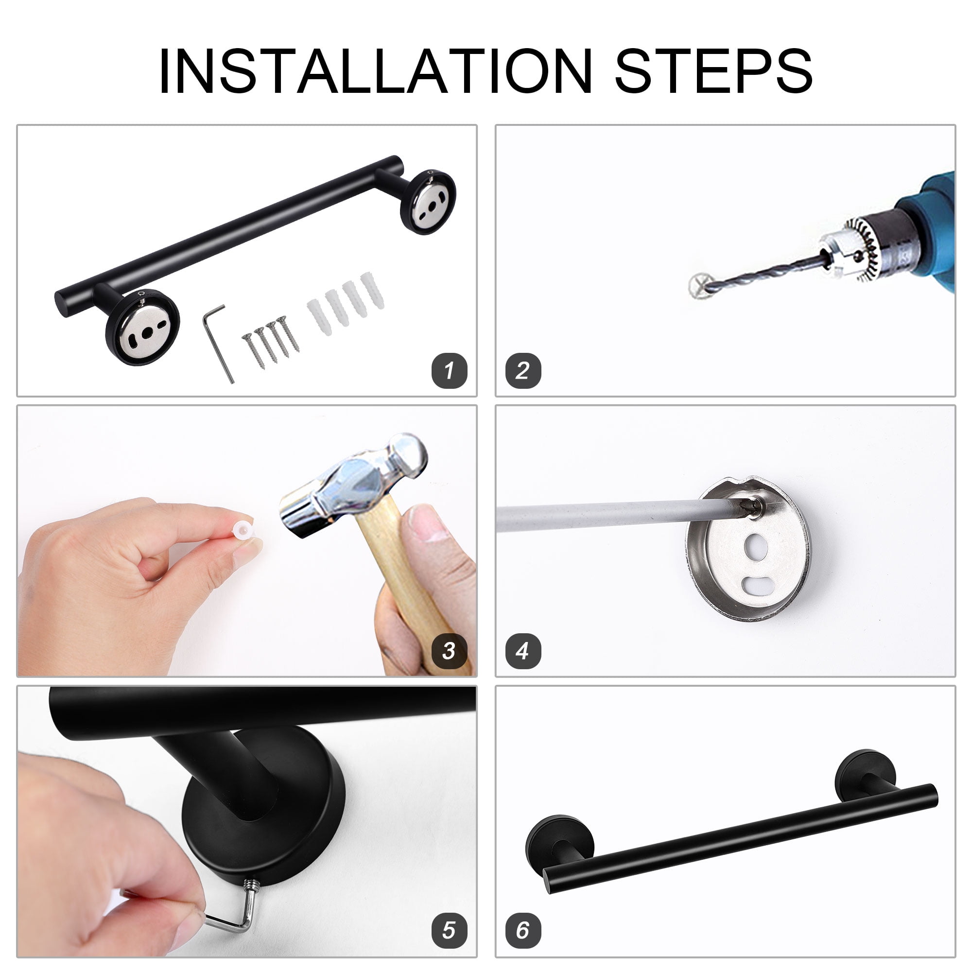Unique Bargains Towel Bar Wall Mounted Stainless Steel Towel Hanger for Washroom Black
