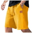 thumbnail image 2 of KIHOUT Men's Cable-Knit Textured Casual Shorts - Polyester, Elastic Drawstring Waist, Leather Patch Detail, Knee-Length for Spring/Summer Daily Wear, 2 of 7