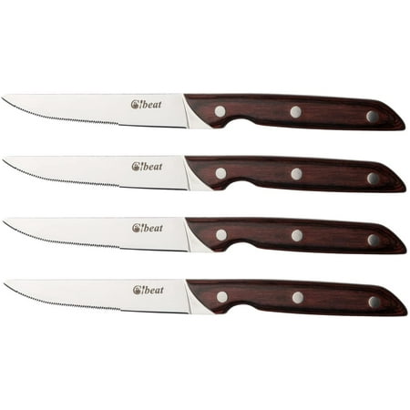 

Cibeat Steak Knife Set of 4 Stainless Steel Serrated Steak Knives Set with Wooden Handle for Home Kitchen Restaurant
