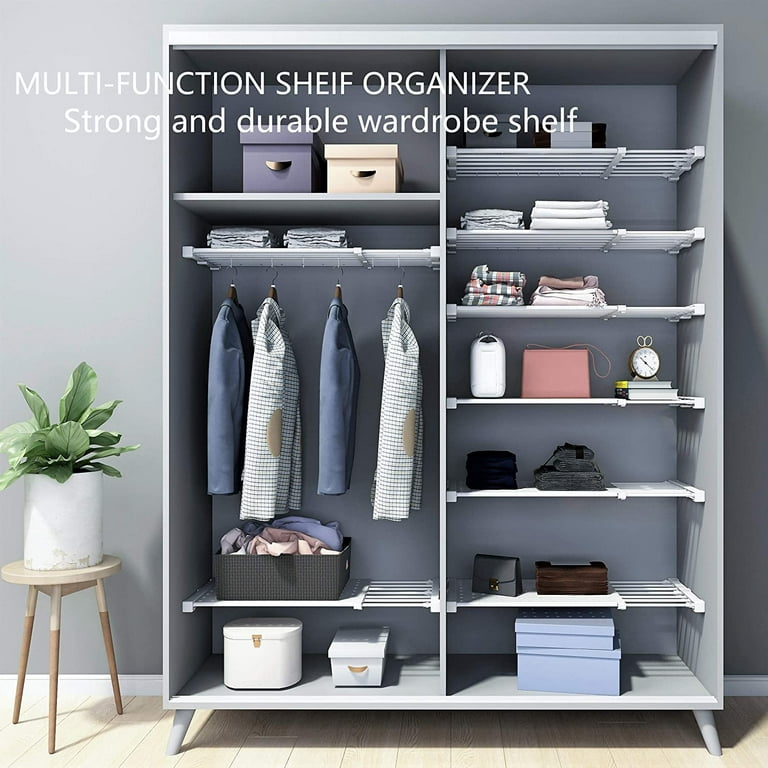 Hershii Closet Tension Shelf & Rod Expandable Metal Storage Rack Adjustable Organizer DIY Divider Separator for Cabinet Wardrobe