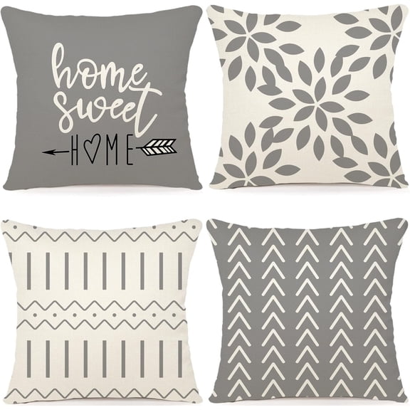 Pillow Covers 20x20 Set of 4, Modern Sofa Throw Pillow Cover, Decorative Outdoor Linen Fabric Pillow Case for Couch Bed Car，Gray