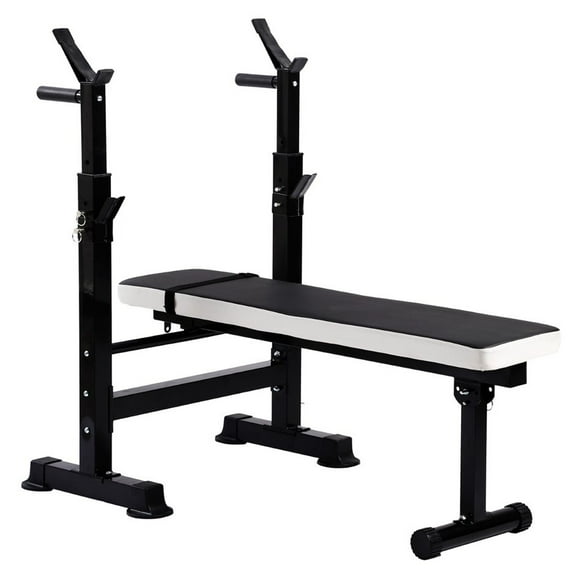 BalanceFrom Steel Weight Bench w/ Squat Rack, Adjustable Seat and Recliner, Black & White