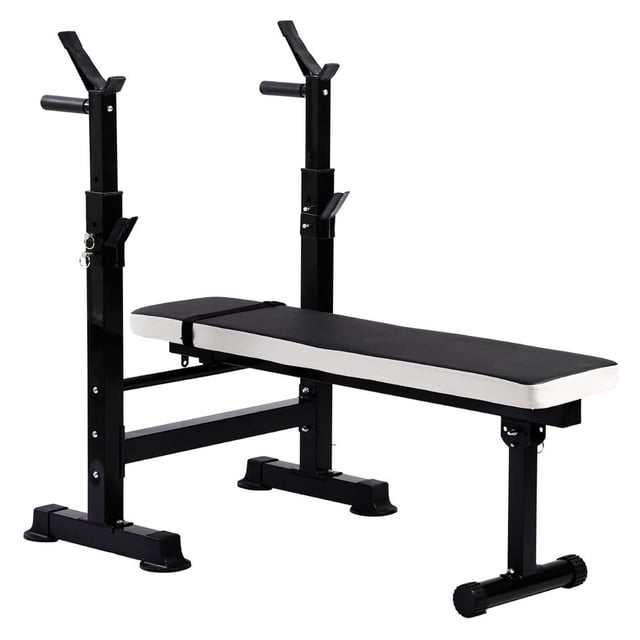 BalanceFrom Banc de Musculation en Acier avec Support pour Position Accroupie, Siège Réglable et Fauteuil Inclinable, Noir et Blanc