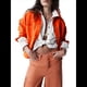 thumbnail image 1 of Chaqueta Vaquera de Larga con Solapa Holgada para Mujer Naranja Rojo M, 1 of 7